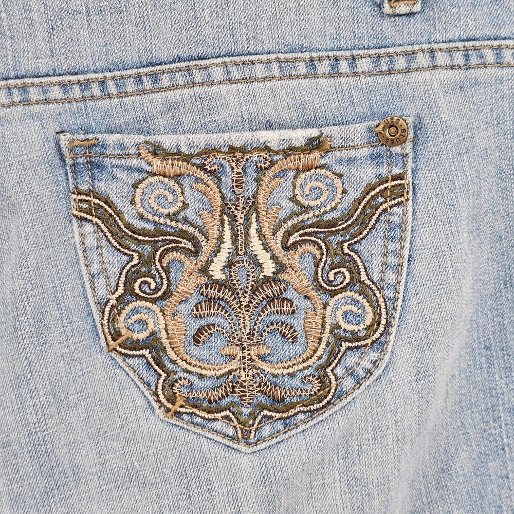 Mwah Jeans Denim Pants Womens 16W Blue Embroidered Back Pockets Light Wash Y2K